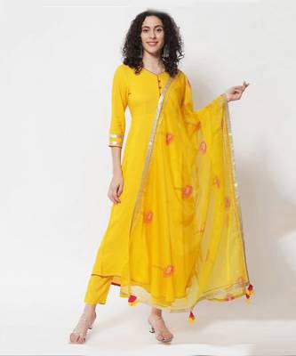 Women Mango Yellow Anarkali Suit Set with Dupatta 1