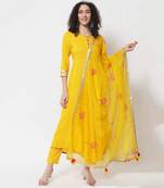 Women Mango Yellow Anarkali Suit Set with Dupatta