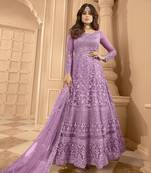 Lavender Net Anarkali Suit with Sequin and Thread Embroidery