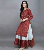Traditional rayon fabric bandhej printed kurta with skirt