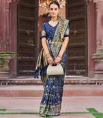 Blue Dola silk Soft Zari Border Paithani Style Multi Threads saree With Blouse