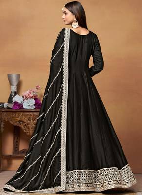 Black embroidery art silk anarkali suit 2