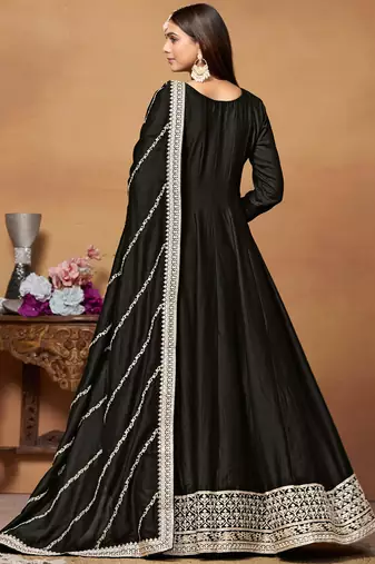 Black embroidery art silk anarkali suit