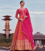Jiya Georgette Zari Embroidered Hot Pink and Orange Wedding Anarkali Salwar Suit