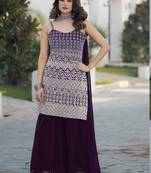 Violet designer georgette embroidered Palazzo suit