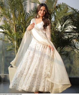 white Sequence work  party wear suit set 1