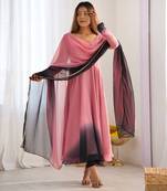 Onion pink Georgette Fully Flair Anarkali Kurti With Dupatta