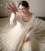 Off white Luckhnowi Sequins Work Gown pent and dupatta suit set   