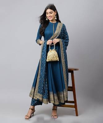 Blue Rayon cotton printed kurta set 1