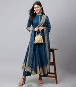 Blue Rayon cotton printed kurta set