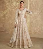 Beige embroidered georgette free size anarkali suit