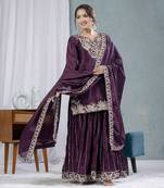 WINE CHINON EMBROIDERY PATY WEAR SUIT SET 