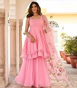 Elegant Pink Faux Georgette umberella flared kurta set