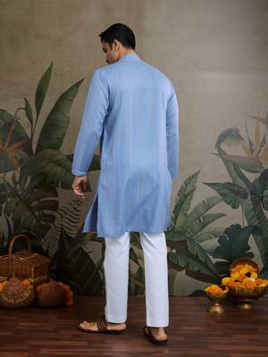 Light Blue Viscose Rayon Real mirror work kurta with dupatta 3