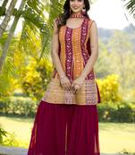Maroon designer georgette embroidered Sharara suit