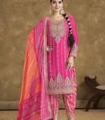 Pink free size Embroidered bandhani full stitched dhoti wedding suits-free size