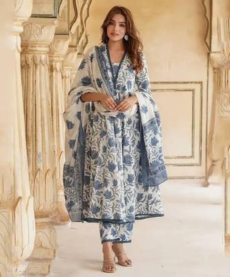 Off-white cotton printed kurta Set 1