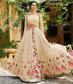 Cream Crepe Multicolor Embroidered Anarkali Salwar Suit for Weddings