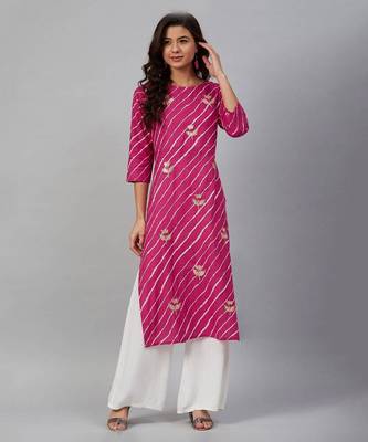 Pink Leheriya Embroidered Kurta Pant Set 1