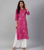 Pink Leheriya Embroidered Kurta Pant Set