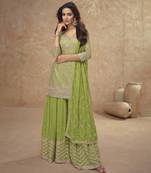 Light green real chinon embroidered Palazzo suit
