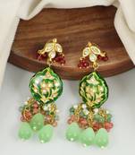 Green meena polki gold plating dangle earrings