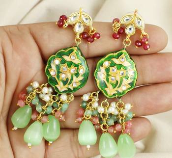 Green meena polki gold plating dangle earrings 2