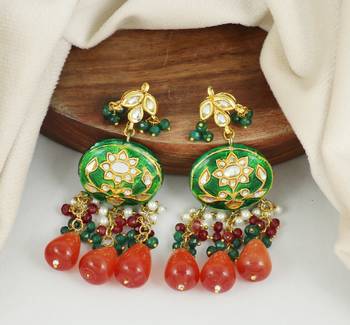 Green meena carnelian dangle earrings 1