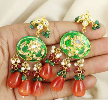 Green meena carnelian dangle earrings 2