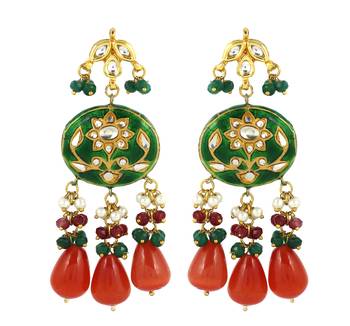 Green meena carnelian dangle earrings 3