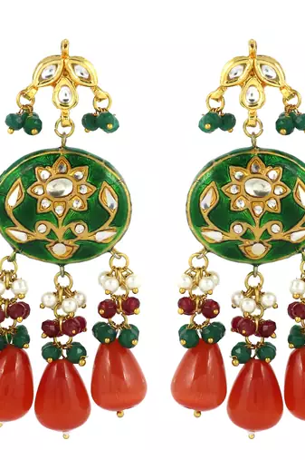 Green meena carnelian dangle earrings