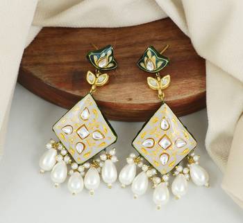 Pearl Drops Earrings Kundan Meena Jewelry 1