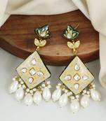 Pearl Drops Earrings Kundan Meena Jewelry