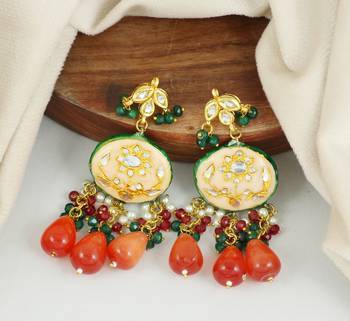 Peach meena carnelian drops dangle earrings 1