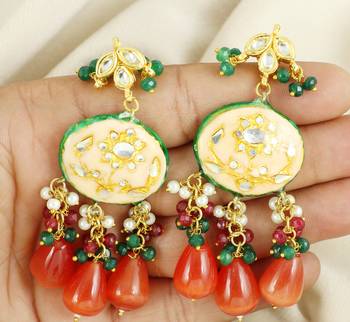 Peach meena carnelian drops dangle earrings 2