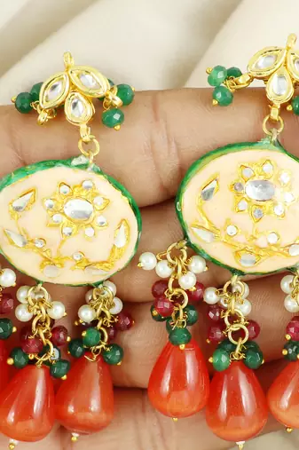 Peach meena carnelian drops dangle earrings