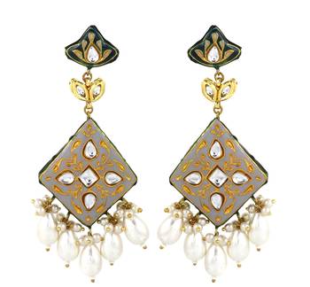 Pearl Drops Earrings Kundan Meena Jewelry 3