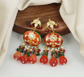 Red Meenakari Earrings Gemstone Jewelry 1