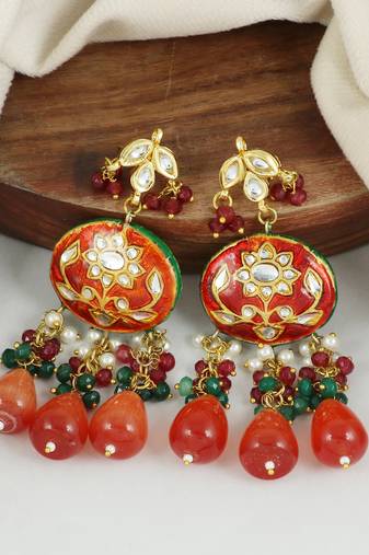Red Meenakari Earrings Gemstone Jewelry