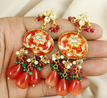 Red Meenakari Earrings Gemstone Jewelry 2