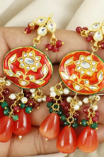 Red Meenakari Earrings Gemstone Jewelry