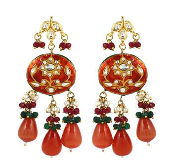 Red Meenakari Earrings Gemstone Jewelry 3
