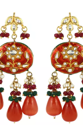 Red Meenakari Earrings Gemstone Jewelry