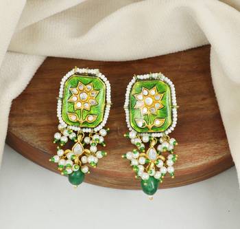 Green meenakari green onyx earrings 1