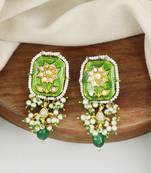 Green meenakari green onyx earrings