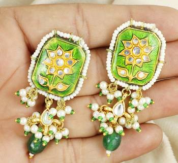 Green meenakari green onyx earrings 2