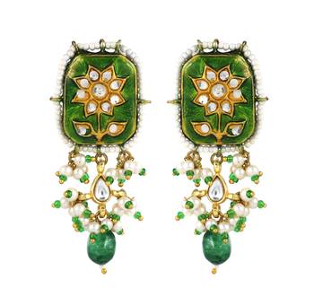 Green meenakari green onyx earrings 3