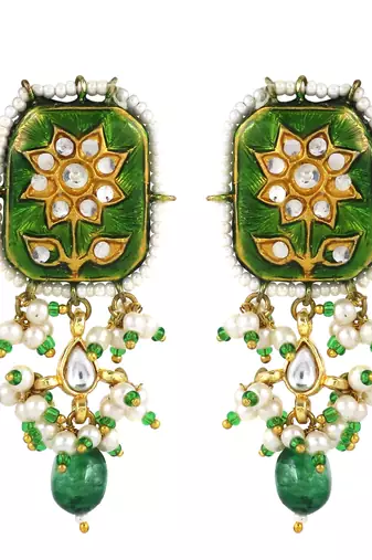Green meenakari green onyx earrings