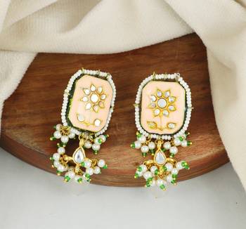 Kundan meena pearl beaded stud earrings 1