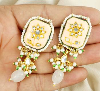 Kundan meena pearl beaded stud earrings 2